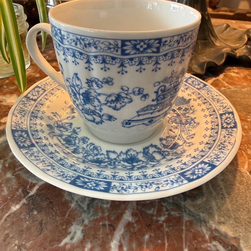 Classic Vintage JlMenau Blue and White Teacup and Saucer Set